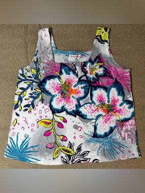 Fresh Produce Floral Cotton Tank Top Medium Boxy Cropped Square Neck